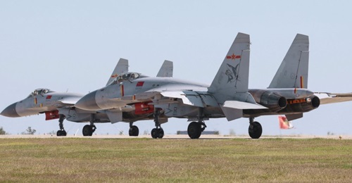An image showing two J-15 multirole fighters attached to the PLA Naval Aviation University during a training course in late September 2020. One of them bears production number '0306': an indication that the platform belongs to the latest, third product...