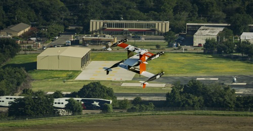 Bell's APT 70 eVTOL UAS flying during a NASA demonstration on 28 September. Bell is building a new APT aircraft that will carry nearly 45 kg of payload.