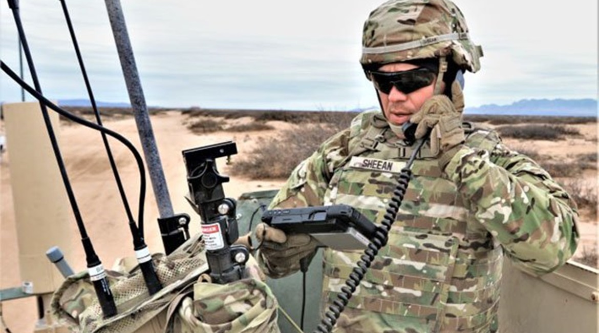 A US Army soldier conducts field tests of a prototype networked communication system in February 2019 at Fort Bliss, Texas. Army leaders are exploring use of commercial broadband technologies to support LEO satellite communication operations