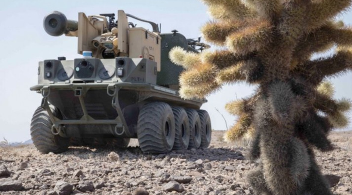 The army's unmanned ground vehicle, Origin, prepares for a practice run during the Project Convergence capstone event at Yuma Proving Ground, Arizona. Service leaders are looking to address networking challenges facing programme leaders during the caps...