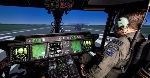 RNZAF NH90 aircrew training in a new CAE 700MR NH90 simulator located at RNZAF Base Ohakea.