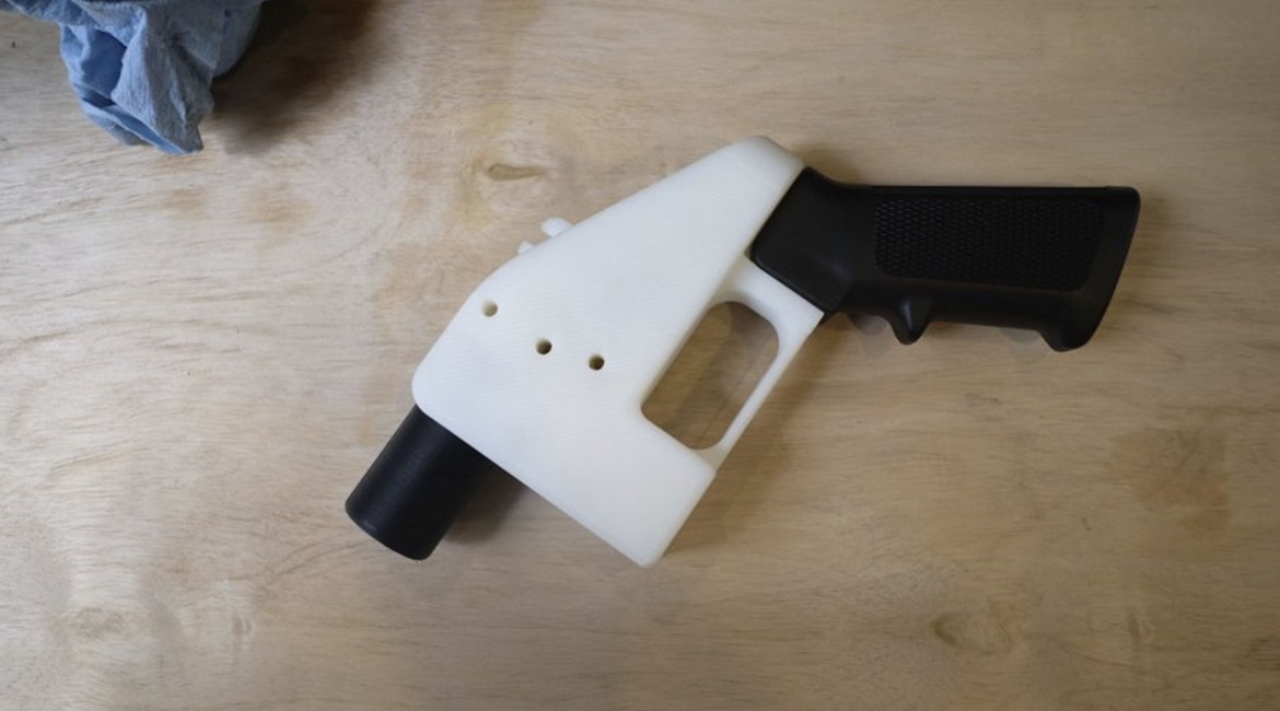 The 3D-printed Liberator gun produced in Defense Distributed's factory in Austin, Texas, on 1 August 2018. The Liberator CAD files have been downloaded more than 100,000 times since they emerged in 2013.