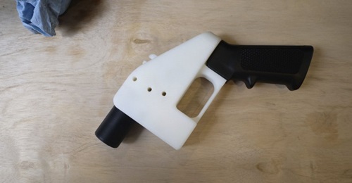 The 3D-printed Liberator gun produced in Defense Distributed's factory in Austin, Texas, on 1 August 2018. The Liberator CAD files have been downloaded more than 100,000 times since they emerged in 2013.
