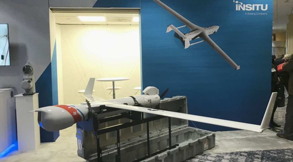 Insitu's ScanEagle endurance mini-UAS on display at the Surface Navy trade show on 14 January. The USAF seeks information from industry about DE C-UAS technologies to defend against Group 2 UASs, such as the ScanEagle, and smaller.