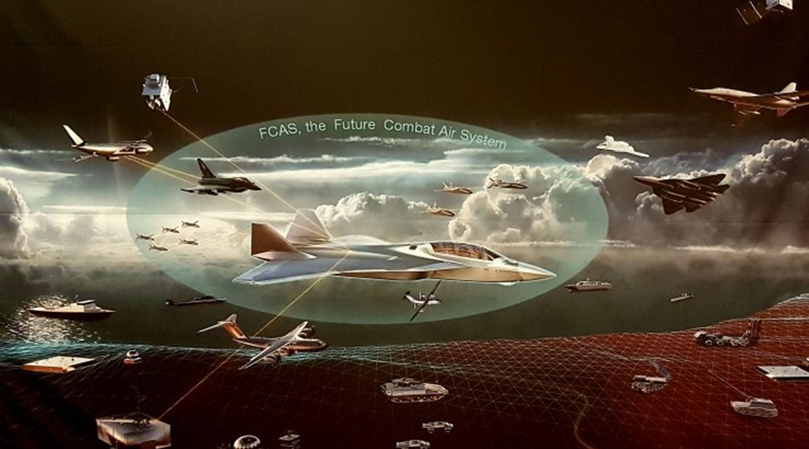 The FCAS 'system of systems' concept, for which the German FCMS consortium is developing sensors alongside Indra of Spain and Thales of France.