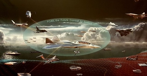 The FCAS 'system of systems' concept, for which the German FCMS consortium is developing sensors alongside Indra of Spain and Thales of France.