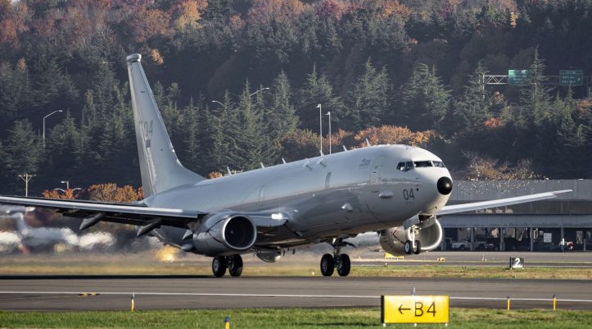 The fourth of nine Boeing P-8A Poseidon MRA1 maritime multimission aircraft (MMA) for the Royal Air Force departs from Boeing Field in the United States for the United Kingdom on 3 November 2020.