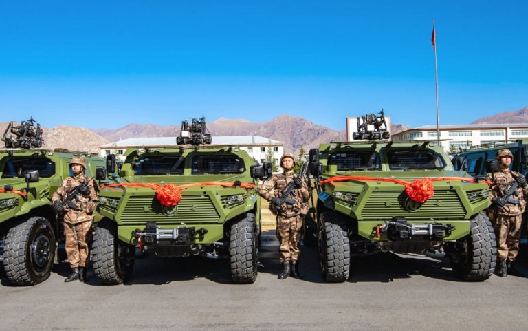 An image released on 4 November showing several new CSK181 armoured vehicles being commissioned by a unit under the PLAGF’s Tibet Military District. (Via Weibo account of Tibet Military District )