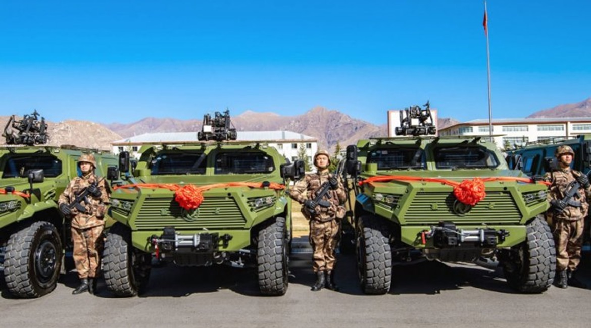 An image released on 4 November showing several new CSK181 armoured vehicles being commissioned by a unit under the PLAGF's Tibet Military District.