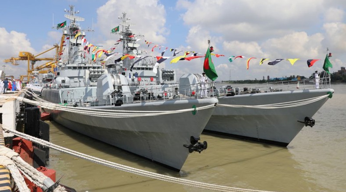 The BN commissioned five new vessels on 5 November, including frigates BNS 
        
         (also spelled 
        
        ) and BNS 
        
         , both of which were previously in service with the Chinese navy.