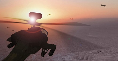 An artist rendering of BAE Systems' MUM-T prototype concepts for Future Vertical Lift as part of the US Army's Advanced Teaming Demonstration Program.