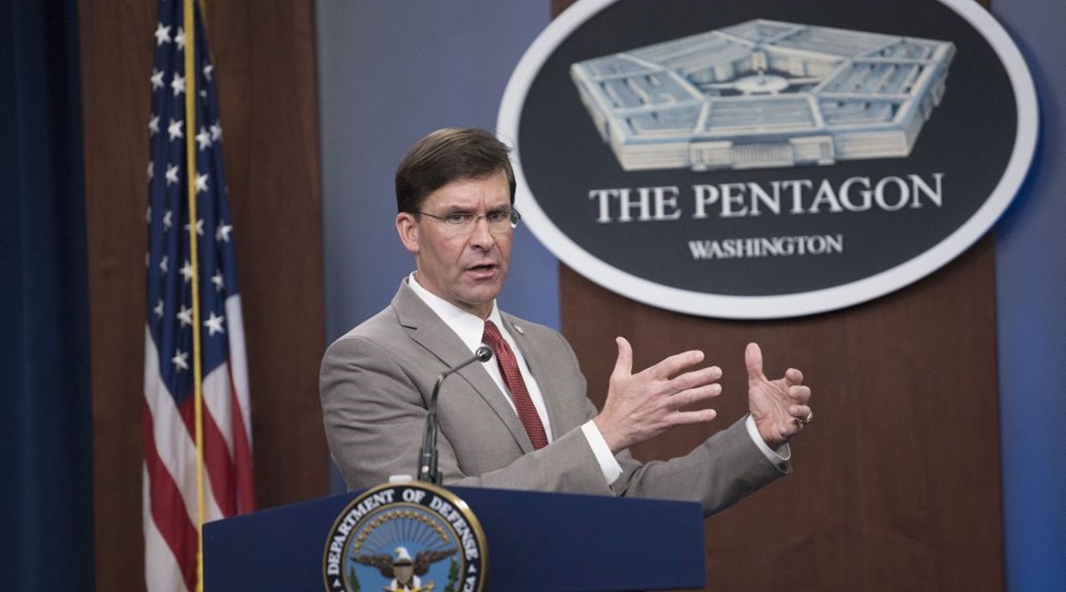 Former Defense Secretary Mark Esper briefed the press in March. Trump announced on 9 November that he had fired Esper.