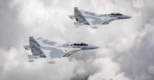 Qatar's first two F-15QA aircraft seen during a pre-delivery test flight in the United States. Boeing has been awarded multi-billion contracts to support both Qatar's and Saudi Arabia's Eagle fleets.