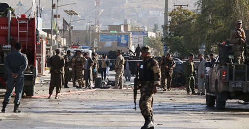 Afghan security forces inspect the scene of a car bomb explosion in Kabul on 27 October that resulted in at least three people being killed and 13 others wounded. The level of violence in Afghanistan remains high, but the Trump administration has annou...