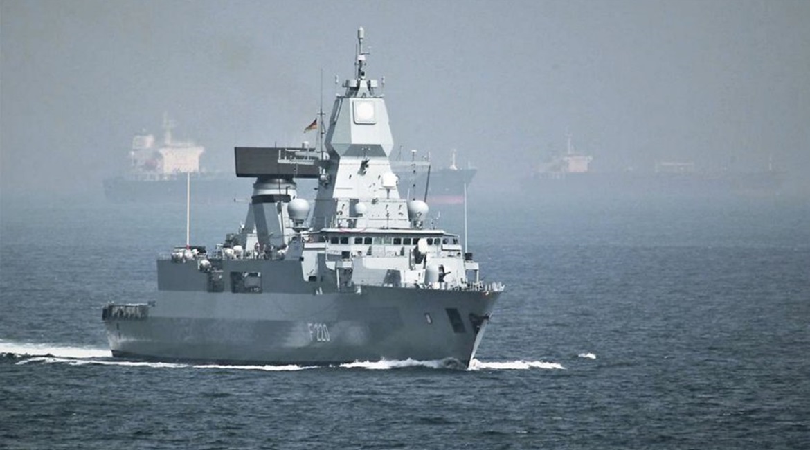 The German Navy frigate 
        
         off the West African coast in 2014.