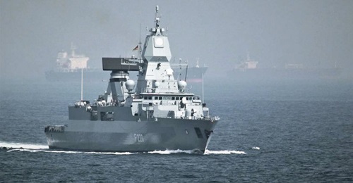 The German Navy frigate 
        
         off the West African coast in 2014.
