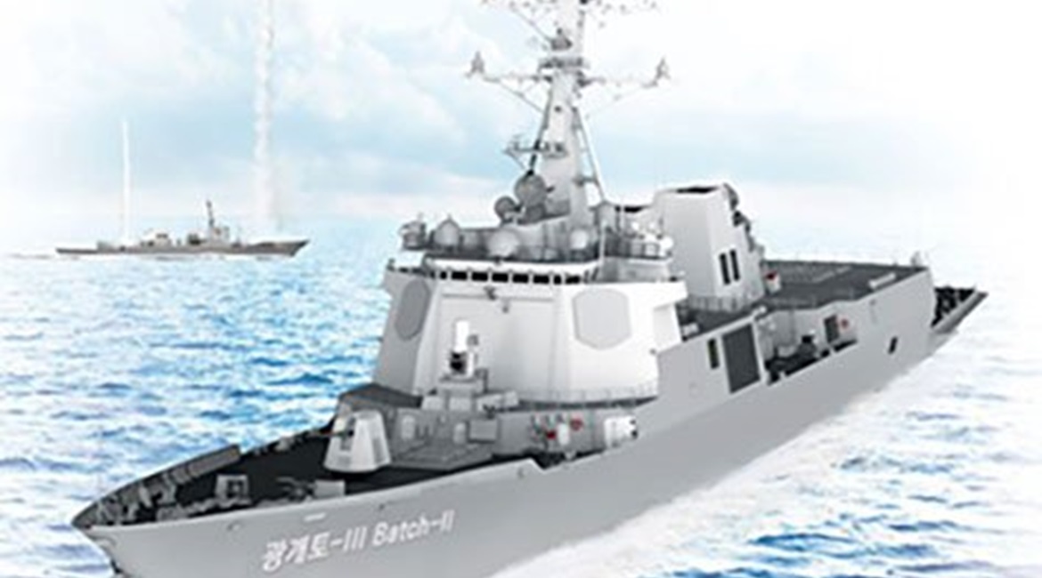 An artist's impression of the first ship of the second batch of KDX III-class guided-missile destroyers for the RoKN.