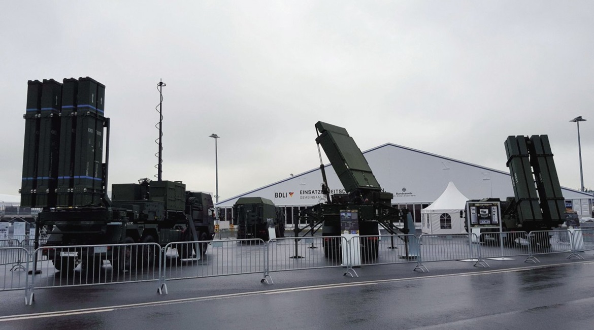 The components that make a MEADS battery displayed at a recent ILA Berlin Airshow. Germany has again delayed its TLVS air-defence project for which MEADS was selected, with no new contract in 2021 as previously expected.