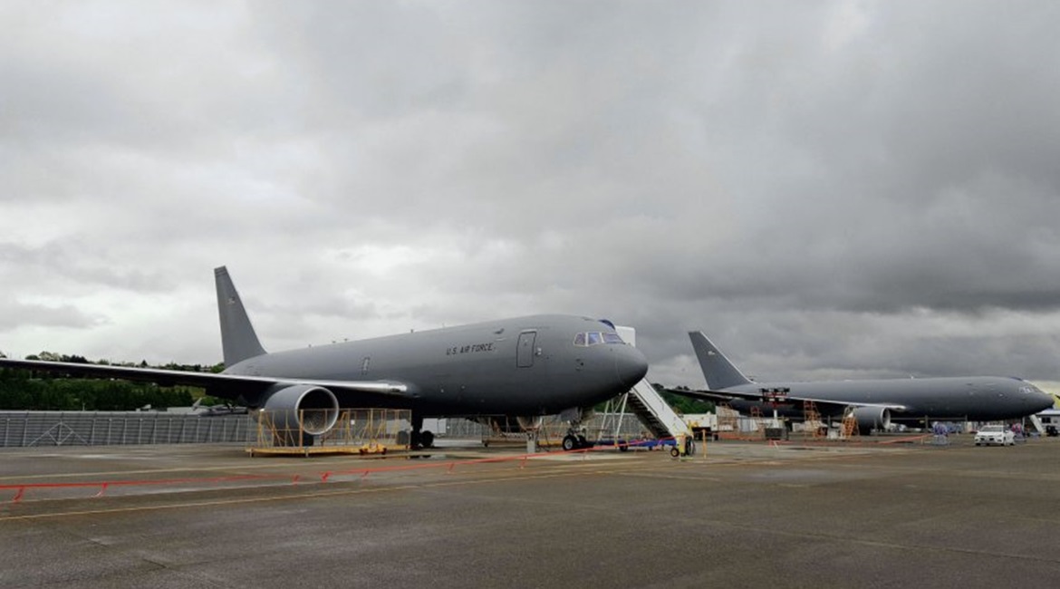 A pair of Boeing KC-46A Pegasus tanker aircraft prior to delivery to the USAF. The service is to filed an interim solution for its remote vision system problem, to be known as ERVS.