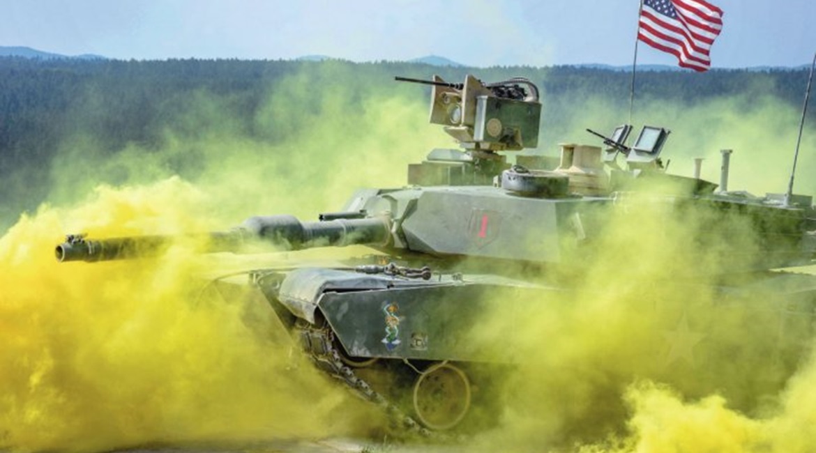 US soldiers in an M1 Abrams tank compete in the Strong Europe Tank Challenge at the Grafenwoehr training area in Germany in June 2018. Rafael recently delivered the final Trophy APS to the US Army for integration on its Abrams fleet.
