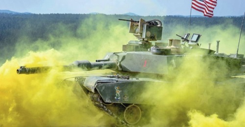 US soldiers in an M1 Abrams tank compete in the Strong Europe Tank Challenge at the Grafenwoehr training area in Germany in June 2018. Rafael recently delivered the final Trophy APS to the US Army for integration on its Abrams fleet.