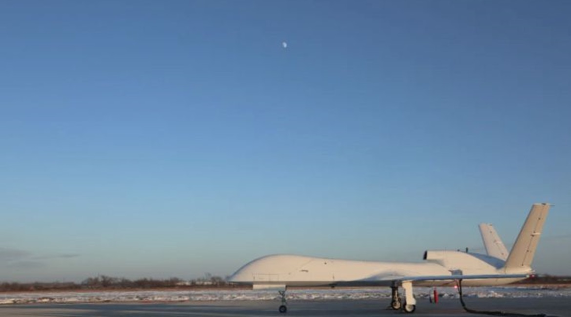 CASIC Hiwing's WJ-700 Falcon UAV prototype seen at an undisclosed location during its maiden flight.