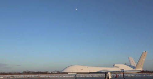 CASIC Hiwing's WJ-700 Falcon UAV prototype seen at an undisclosed location during its maiden flight.