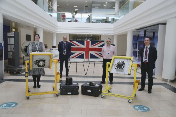Leonardo staff at the company’s Edinburgh facility in Scotland marked delivery of the final Miysis DIRCM system for the UK’s Shadow fleet in late 2020. (Leonardo)