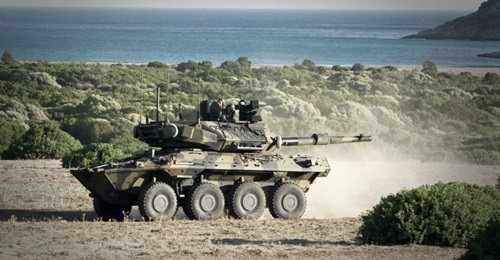 A Centauro II 8x8 MGS shown during Italian Army verification trials, its turret traversed to the rear.