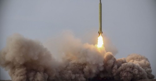 An Iranian Ghadr medium-range ballistic missile is launched during Exercise 'Great Prophet 15'.