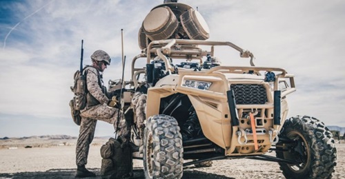 First Lieutenant Taylor Barefoot programmes a C-UAS on a Light Marine Air Defense Integrated System (LMADIS) during a predeployment training exercise at Marine Corps Air Ground Combat Center, Twentynine Palms, California in 2018. This system, and futur...