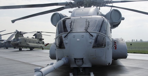 The CH-53K (foreground) and CH-47F (background) both featured on the flightline at the ILA Airshow 2018 in Berlin. Both platforms are once again in the running to replace the Luftwaffe's ageing CH-53G-series after the German MoD invited new bids to be ...