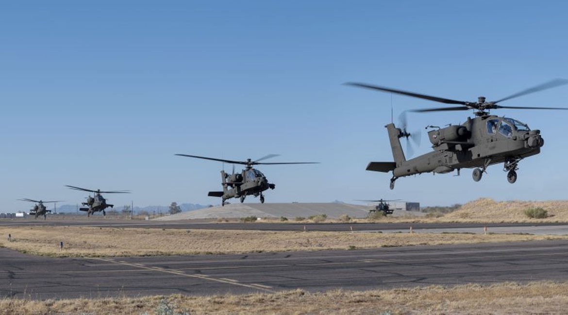 A group of AH-64E version 6 Apache helicopters depart the Boeing manufacturing facilities at Mesa, Arizona, on 13 January bound for Joint Base Lewis-McChord in Washington. The aircraft were delivered to the 1-229th Attack Reconnaissance Battalion.