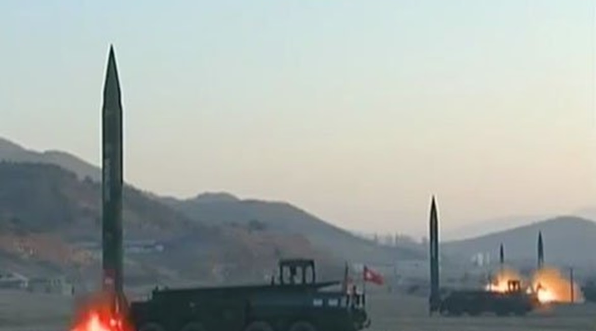 A still from a video released by North Korean state media shows four R-17 (SS-1 'Scud')-like missiles being test-fired in 2017. South Korea's MND said in its 2020 Defense White Paper that North Korea had increased the number of its missile brigades fro...