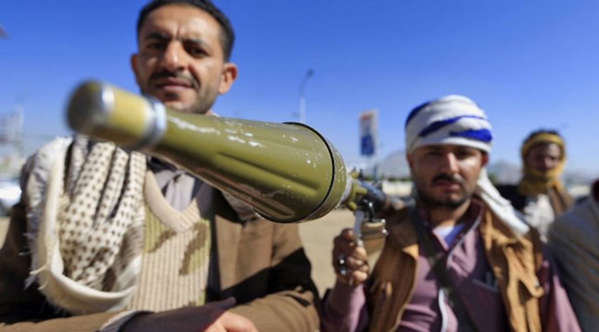An armed Yemeni man holds a rocket launcher in the capital Sanaa to show their support for the Shiite Houthi movement against the Saudi-led intervention, in December 2018. Washington has announced that it will no longer support 'offensive operations' i...
