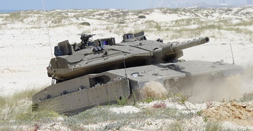 An Israel Defense Forces Merkava Mk 4 fitted with the Trophy-HV APS suite, which provides 360° defence against ATGM and RPG threats. Users are keen for APS manufacturers to upgrade systems to defeat of APFSDS long rod penetrators.