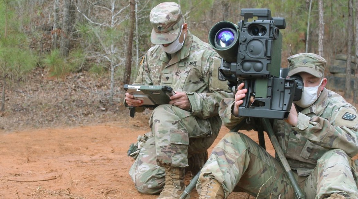US Army soldiers field test a SPIKE LR missile system equipped with a Fire Weaver sensor-to-shooter targeting system.