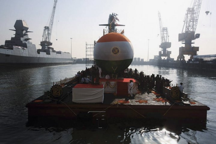 Karanj
, the third of six Kalvari (Scorpène)-class SSKs ordered for the IN, is seen here during its launch ceremony in Mumbai on 31 January 2018. The submarine was formally handed over to the service on 15 February 2021.
(Indian Navy)