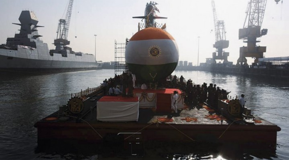 , the third of six Kalvari (Scorpène)-class SSKs ordered for the IN, is seen here during its launch ceremony in Mumbai on 31 January 2018. The submarine was formally handed over to the service on 15 February 2021.