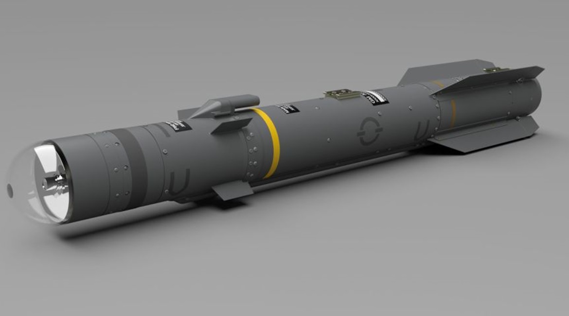 A Brimstone 3 missile shown here in a new operational colour scheme. The B3B software capability upgrade will be integrated with the Brimstone 3A (B3A) Capability Sustainment Programme (CSP) new-build missile to eventually deliver the enhanced Brimston...