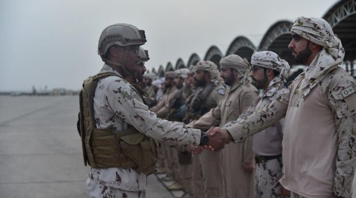 The UAE has never admitted it has a base in Eritrea, although its official news agency released this photograph in August 2019 showing personnel at the facility. They are standing in front of the 12 aircraft shelters that have not been dissembled as yet.