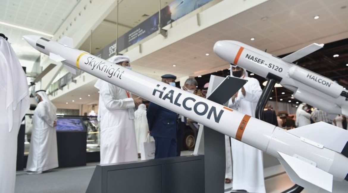 The Halcon Systems SkyKnight C-RAM missile on display at IDEX 2021.