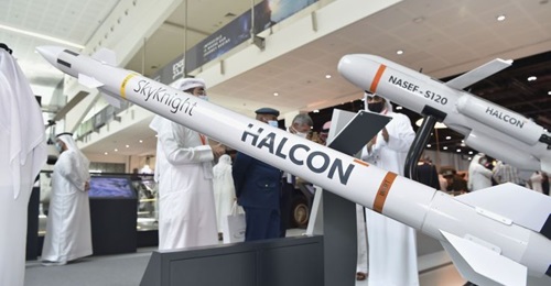 The Halcon Systems SkyKnight C-RAM missile on display at IDEX 2021.