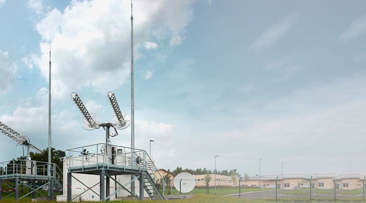 A fixed-station UHF radio satellite communications installation.