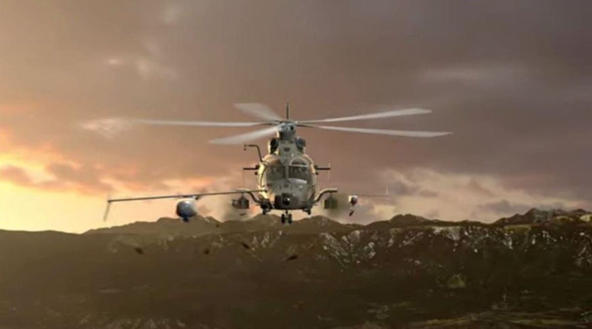 A screengrab from video footage released by KAI in November 2020 showing computer-generated imagery of an LAH launching loitering munitions that are similar in appearance to IAI's Mini Harpy.