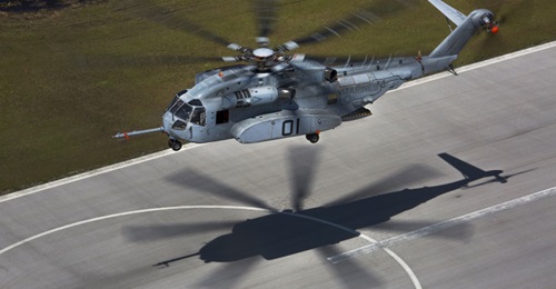 The CH-53K flies a test flight on 22 March 2017 in West Palm Beach, Florida. The GAO, in a report, recommended the US Navy cap CH-53K production at six per year until the end of IOT&E because increasing production, in the face of unresolved technical c...