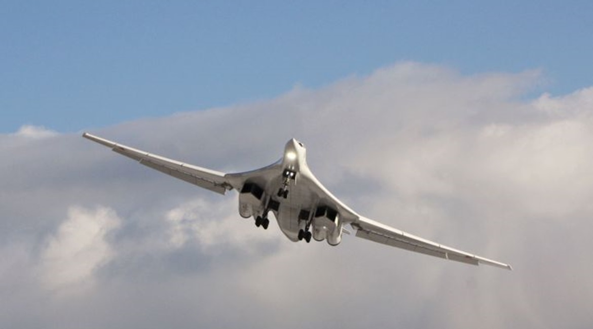 The first Tu-160 bomber fitted with upgraded NK-32-02 engines makes its approach into the Tupolev flight test and development base in Zhukovsky, near Moscow, where it will perform flight trails ahead of delivery to the Russian Aerospace Forces later th...