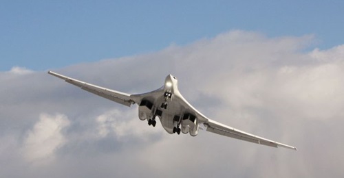The first Tu-160 bomber fitted with upgraded NK-32-02 engines makes its approach into the Tupolev flight test and development base in Zhukovsky, near Moscow, where it will perform flight trails ahead of delivery to the Russian Aerospace Forces later th...