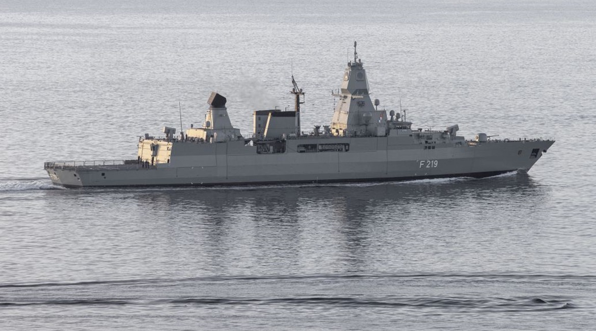 The German Navy's Sachsen-class (Type 124) anti-air warfare frigate FGS 
        
         (F 219) is pictured during post refit trials in March.