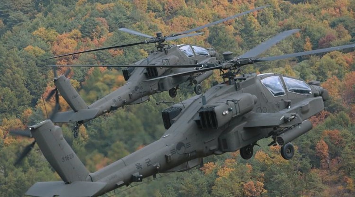 Two RoKA AH-64E Apache attack helicopters. DAPA announced on 31 March that South Korea has earmarked KRW3.17 trillion to acquire an additional 36 foreign-made attack helicopters by 2028 to add to its current fleet of 36 AH-64Es, thus achieving 1:1 repl...
